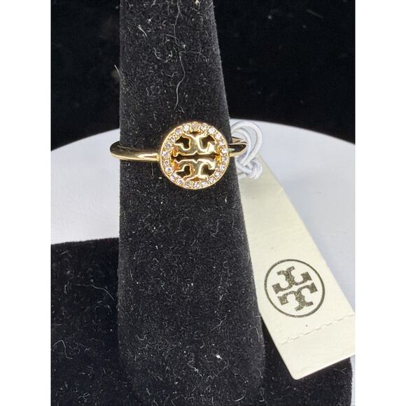 Tory Burch Miller Pavé Delicate Ring Designer Gold Plated Sz 7 Free Dust Bag New - Picture 3 of 9
